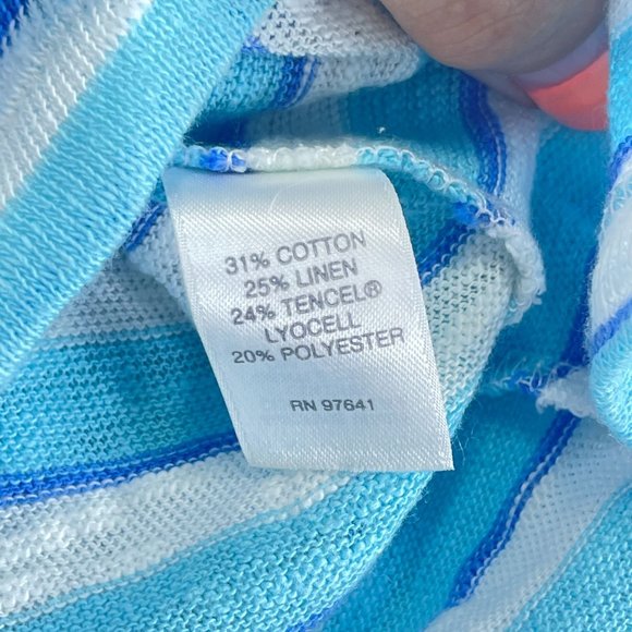 J JILL Womens M Blue White Striped Linen Beach Tunic Top Short Sleeve Casual - Picture 7 of 8